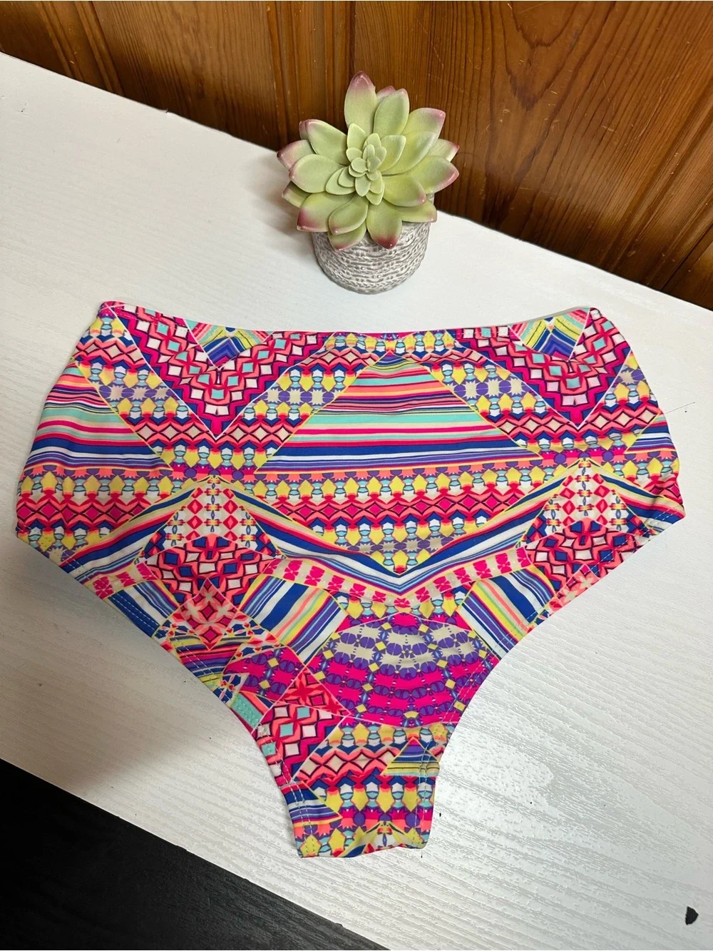 Coral Bay Multicolor Geometric High-Waist Swim Bottoms